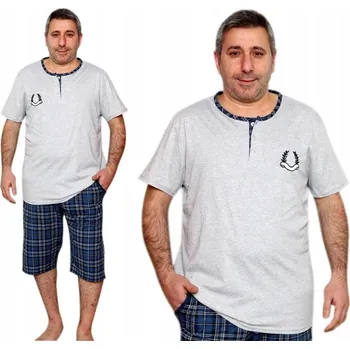 Pánské pyžamo Pánské pyžamo bavlněné s rozepínacím výstřihem na 3 knoflíky Plus Size XL