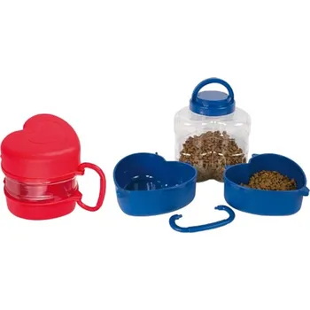 Miska pro psa Cestovní set (2 misky+box na granule) - modrý, červený 18x16,5 cm