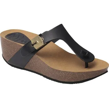 Dámské žabky Scholl EDNA 2.0 černé dámské zdravotní žabky kůže s Bioprint stélkou