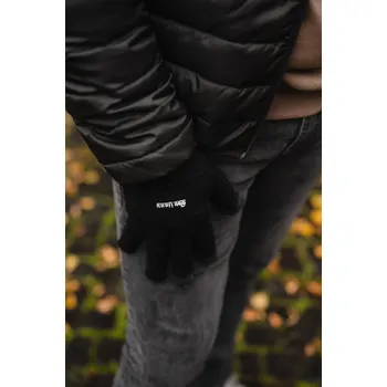 Běžecké oblečení rukavice pletené prstové silné černé dotykové Barva: černá