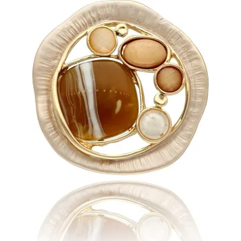 Brož Umělecká magnetická brož YVON s pryskyřicí v odstínech hnědé a béžové