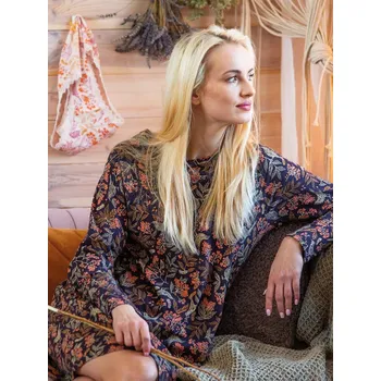 Dámská noční košile Košile Key LND 785 B24 long/r S-XL tmavě modrá - květiny M