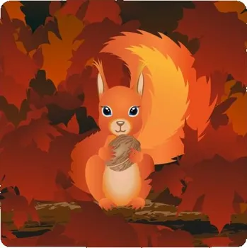 Dekorativní magnet Magnetka 65x65mm ve tvaru čtverce - veverka na větvi