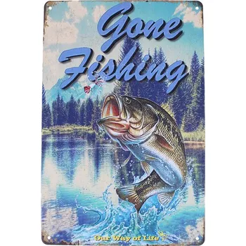 Plechová cedule Kovová cedule retro Rybolov 20x30cm Gone Fishing (dekorační tabule 20x30 cm)
