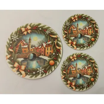 Podtácek - Vánoční motiv 5 Velikost: kruh 15cm + 2x kruh 10cm