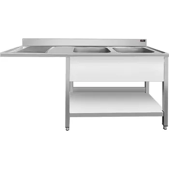 Nerezový dřez DASgastro Nerezový dřez k myčce nádobí - 1,6 m, 2 umyvadla vpravo, hloubka 60 cm
