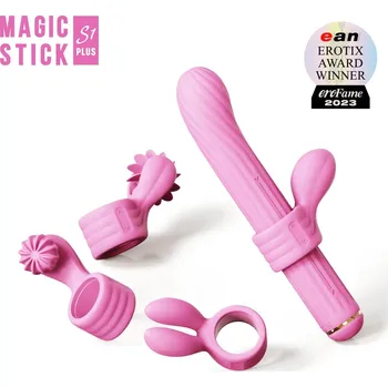 Vibrátor Magická hůlka - vibrátor s nástavci (růžový)