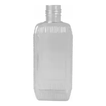 Láhev LÁHEV 250 ML PVC ÚZKOHRDLÁ ČIRÁ ČTYŘHRANNÁ BEZ UZÁVĚRU - LEHCE POŠKRÁBANÁ