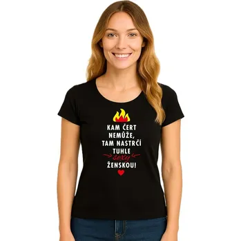 Tričko dámské - Kam čert nemůže - černé - XL