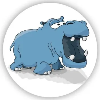 Dekorativní magnet Magnetka 60x60mm ve tvaru kruhu - kreslený hroch