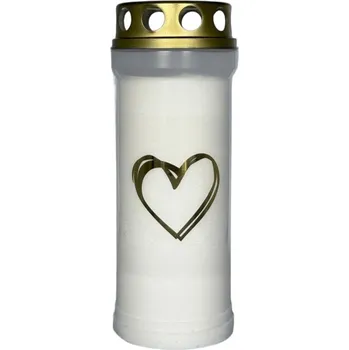 Svíčka Madona Hřbitovní vklad víčko 240g srdce zlaté ~3 dny bílá litá 240 gram