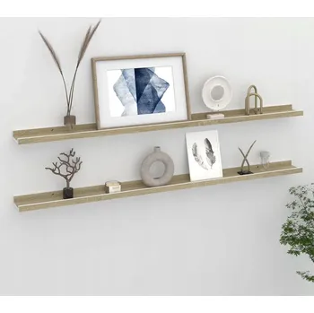 police Nástěnné police, 2 ks, bílá a dub sonoma, 115x9x3