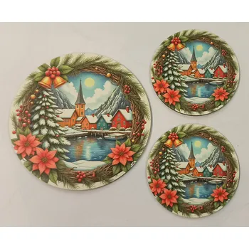 Podtácek - Vánoční motiv 6 Velikost: kruh 15cm + 2x kruh 10cm