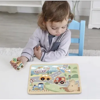 Dřevěná hračka Montessori dřevěné puzzle Dopravní prostředky se zvuky