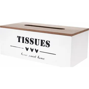 Úložný box Dřevěná krabička na kapesníky Home sweet home bílá, 24 x 12 x 9 cm