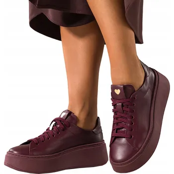 Dámské tenisky Dámské bordó kožené tenisky na platformě, šněrovací, módní, velikost 37