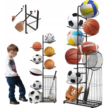 Knihovna STOJAN NA 7 MÍČŮ POLICE 146CM REGÁL DO GARÁŽE POSILOVNY DVOJITÉ BOČNÍ LIŠTY