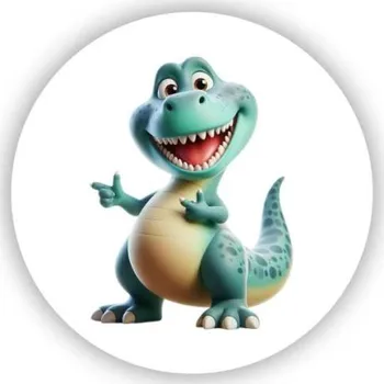 Dekorativní magnet Magnetka 65x65mm ve tvaru kruhu - usměvavý dino kamarád