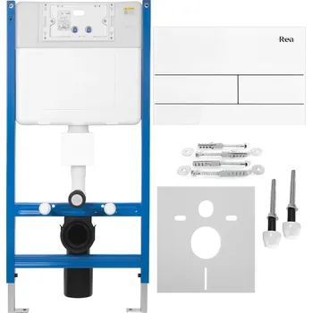 Klozet Rea Rea, Podomítkový WC systém K011A-Q + bílé skleněné tlačítko typ T, KPL-E0052