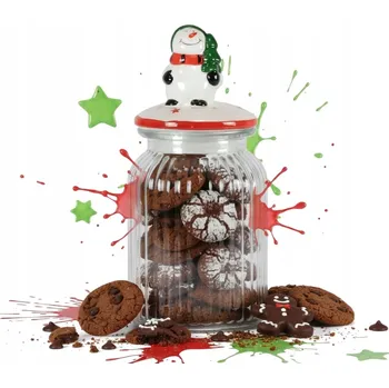 Dóza na potraviny VÁNOČNÍ ZAVAŘOVACÍ SKLENICE 1000ml DÓZA NA CUKROVÍ S KERAMICKÝM VÍKEM SNĚHULÁK