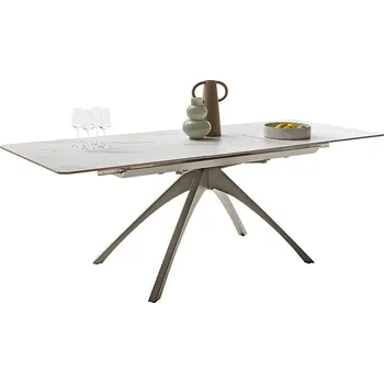 Jídelní stůl Rozkládací jídelní stůl CERRITO keramika krémový mramor, podnož taupe matný lak 160(220)x76x90