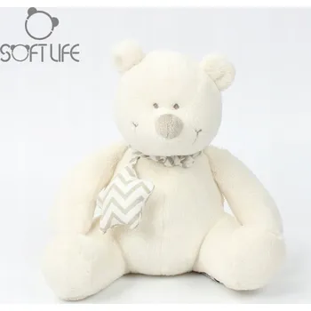 plyšák Béžový Sedící Plyšový Medvídek pro Děti - Měkká Vyplněná Hračka, Uklidňující Mazlíček, Dárek
