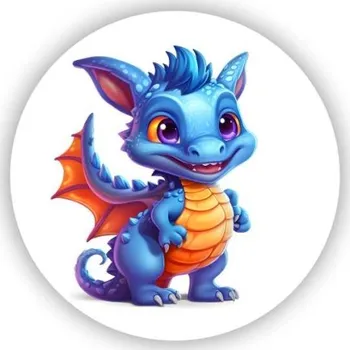 Dekorativní magnet Magnetka 65x65mm ve tvaru kruhu - roztomilý modrý dráček