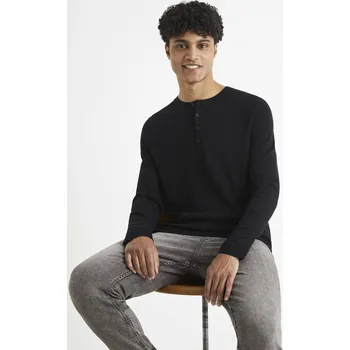 Pánské tričko Celio Tričko Behenley s dlouhým rukávem - Pánské Celio černá 1862750