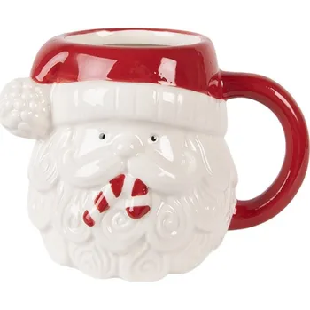 Talíř Bílo-červený vánoční keramický hrneček Santa Claus s cukrovou hůlkou Candy Cane – 15x11x11 cm