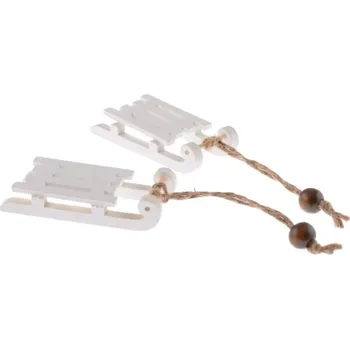 Vánoční dekorace Závěs Sáně dřevěné bílé, 6x2,5cm, 2ks