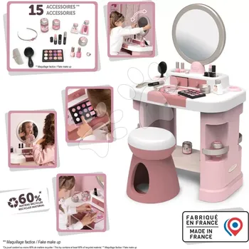 Toaletní stolek Kosmetický stolek s nastavitelným zrcadlem My Beauty Dressing Table Smoby se židlí