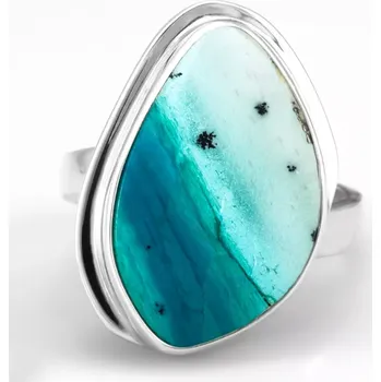 Prsten Stříbrný prsten (Ag 925/1000) s tyrkysem v chryzokolu QAA, vel. kamene cca 26 x 18 mm, krásné probarvení, VELIKOST 57/58, RARITA (TCH9413R)