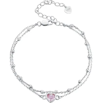 Náramek Endy-shop Stříbrný dvojitý náramek s růžovým srdíčkem