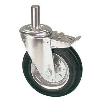 Pojezdové kolečko LNB 200/HRD Otočné kolo s černou obručí s čepem 27x65 a brzdou 0220982