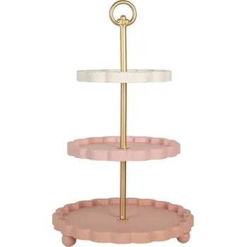 Talíř Růžový dřevěný etažér se zlatým držadlem – 30x50 cm
