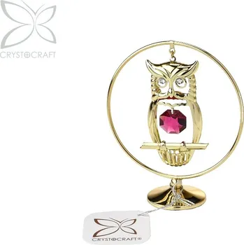 Figurka Crystocraft Sovička v kruhu 8,2 cm - gold červený kříšťál