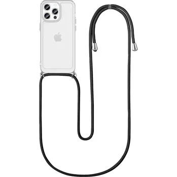Pouzdro na mobilní telefon Kryt iPhone 15 Pro Max s černou šňůrkou průhledný (obal neboli pouzdro na iPhone 15 Pro Max)