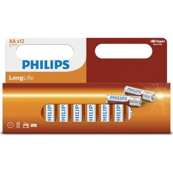 Článková baterie Baterie Philips LongLife R6L12W/10 AA – sada 12 ks v blistrovém balení. Vhodné pro hodiny, ovladače i kalkulačky