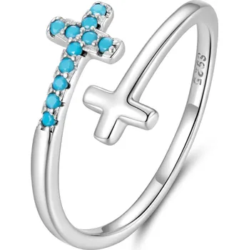 Prsten Endy-shop Stříbrný otevřený prsten modrý křížek