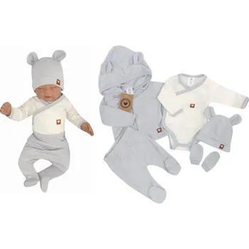 Kojenecké oblečení Z&Z Sada do porodnice 5D, body, polodupačky, kabátek, čepička, rukavičky - šedá Velikost: 62 (2-3m)