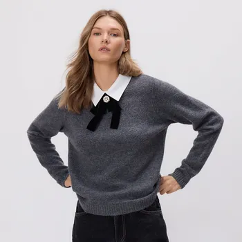 Dámský svetr Reserved - Svetr s ozdobným límcem - středně šedá - 276GV-85M - 276GV-85M-XL