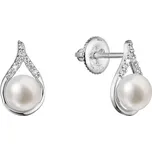 Evolution Group s.r.o. Zlaté 14 karátové náušnice slza bílé zlato s říční perlou a brilianty 81PB00037