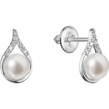 Náušnice Evolution Group s.r.o. Zlaté 14 karátové náušnice slza bílé zlato s říční perlou a brilianty 81PB00037