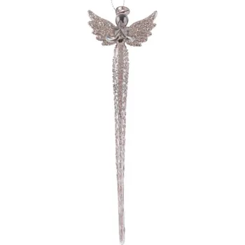 Vánoční dekorace Závěs Anděl skleněný 19cm, šedý