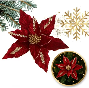 Vánoční dekorace Vánoční sametová růže bordó, 26 cm