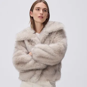 Reserved - Umělý kožich s límcem - světle šedá - 681HD-09M - 681HD-09M-XS