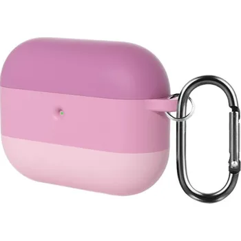 Pouzdro na mobilní telefon SIlikonový obal s proužky a karabinou pro AirPods Pro 3 - růžový