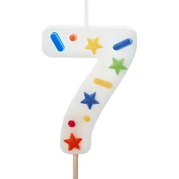 Dortová svíčka PartyDeco Svíčka narozeninová konfety číslo 7, 5,5 cm