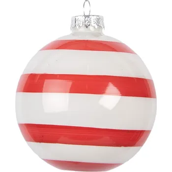 Vánoční ozdoba Červeno-bílá skleněná vánoční ozdoba s pruhy Zeevaarder – 8x8 cm