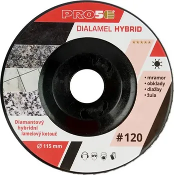 Brusný kotouč PRO5 | Diamantový hybridní lamelový kotouč Ø115 mm – suché/mokré broušení Hrubost: P 120